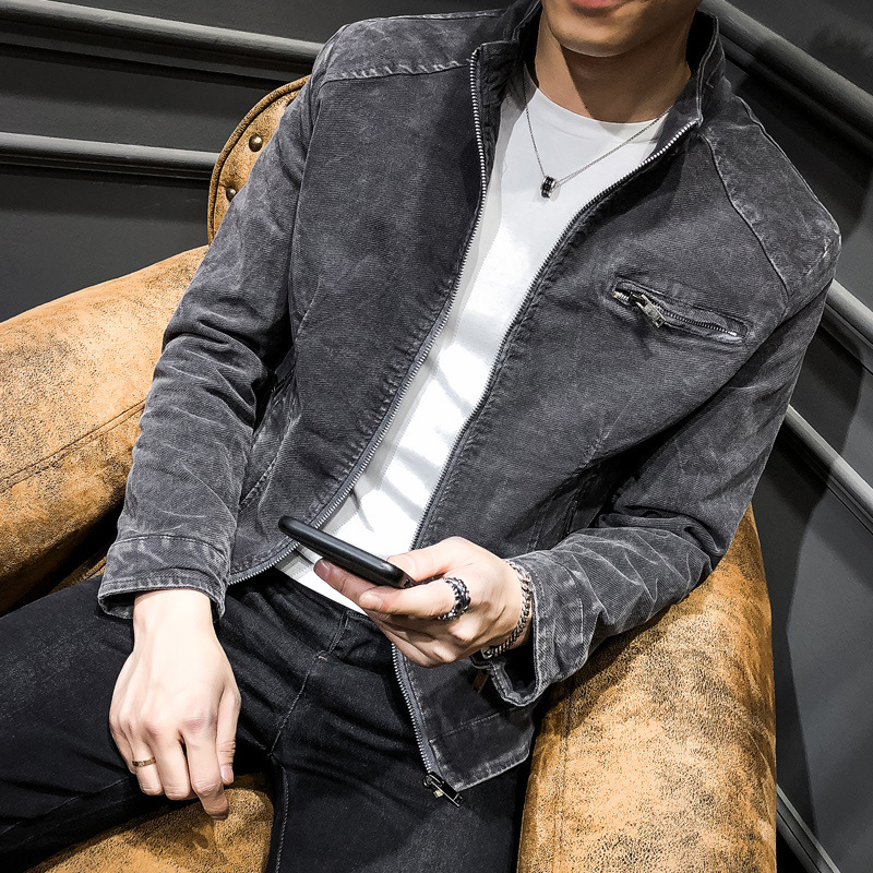 Autumn demi-season retro denim casual trend solid color jacket