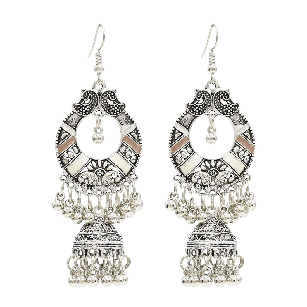 Retro ethnic earrings, classic small bell, boho style, India