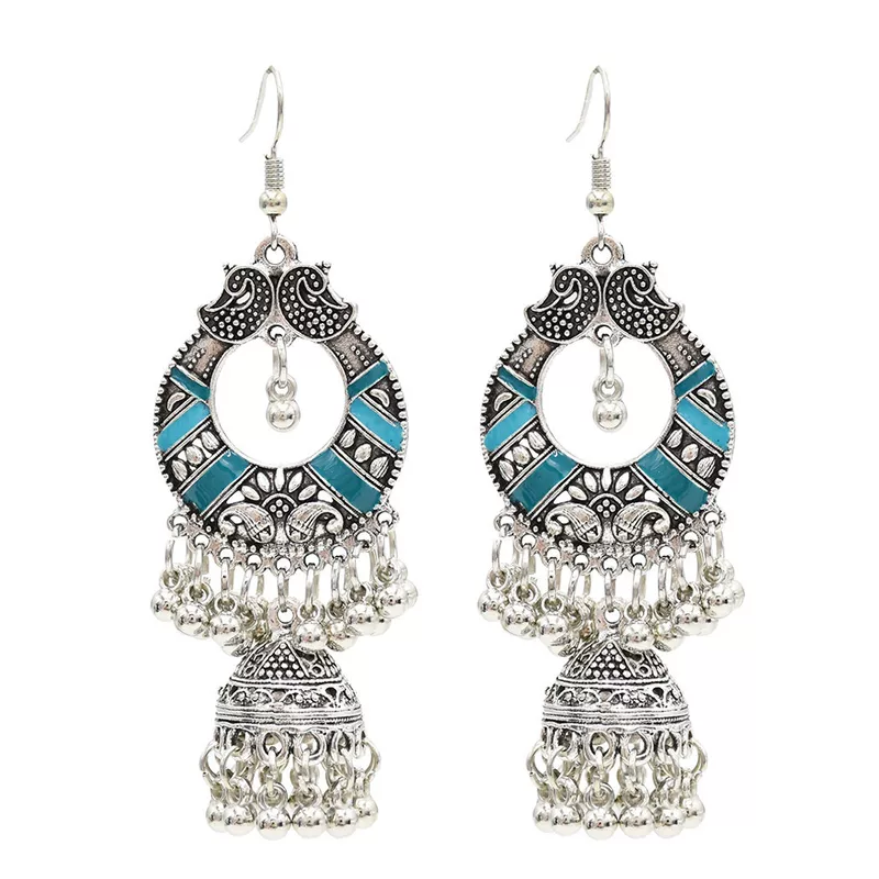 Retro ethnic earrings, classic small bell, boho style, India
