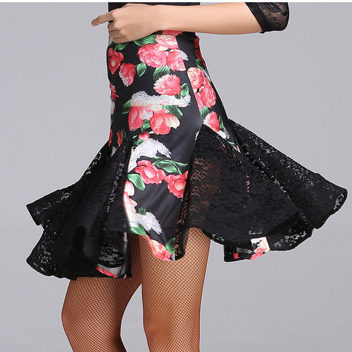 Latin dance skirt, body-hugging half skirt, lace fish tail skirt, Latin dance practice skirt, women's performance costume, printed fishbone skirt