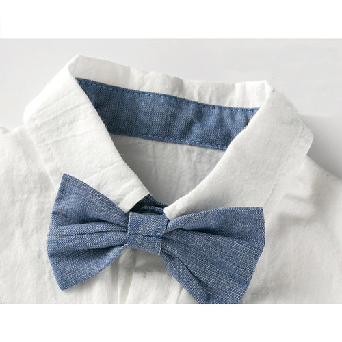 Baby boys' summer two-piece set: crawling suit, turn-down collar gentleman's white shirt, suspenders, bow tie, formal attire, British style
