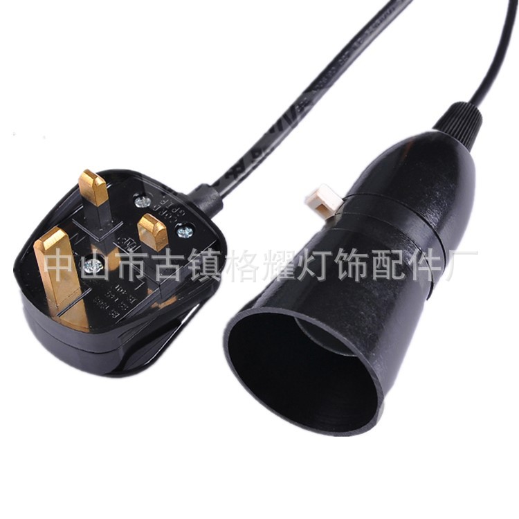 【工厂热销】英国BS认证插头两芯扁线B22喇叭灯头电线组件不带开