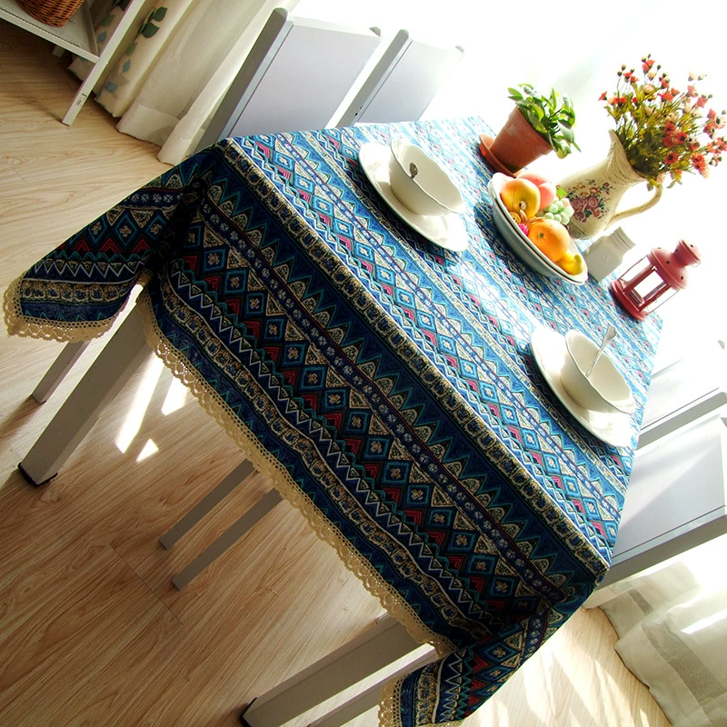 Прямоугольная хлопково‑леновая скатерть в этно‑boho принте, плотный канвас, размеры до 140×220 см