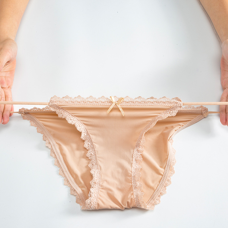 Braguitas de encaje para mujer con entrepierna de algodón puro, tirantes finos de seda helada, cintura baja, bragas finas transpirables sin costuras para mujer joven con entrepierna de algodón puro.