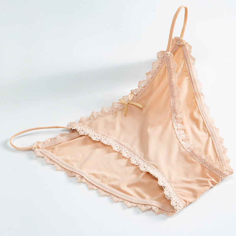 Braguitas de encaje para mujer con entrepierna de algodón puro, tirantes finos de seda helada, cintura baja, bragas finas transpirables sin costuras para mujer joven con entrepierna de algodón puro.
