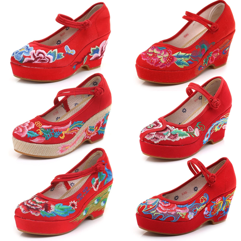 Одиночная обувь на высоком каблуке восемь см Свадебные туфли Xiuhe Тканевая обувь с вышивкой Женская обувь Танцевальная обувь в этническом стиле в стиле ретро