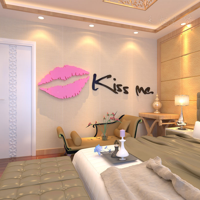 Sticker mural miroir 3d lèvres rouges pour chambre et salon_voghion.com