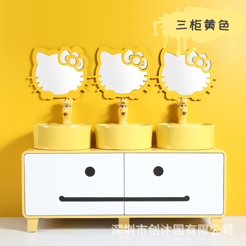 Kindergarten niños lavabo gabinete combinación doble lavabo cerámica dibujos animados lindo color baño lavabo mesa de lavado