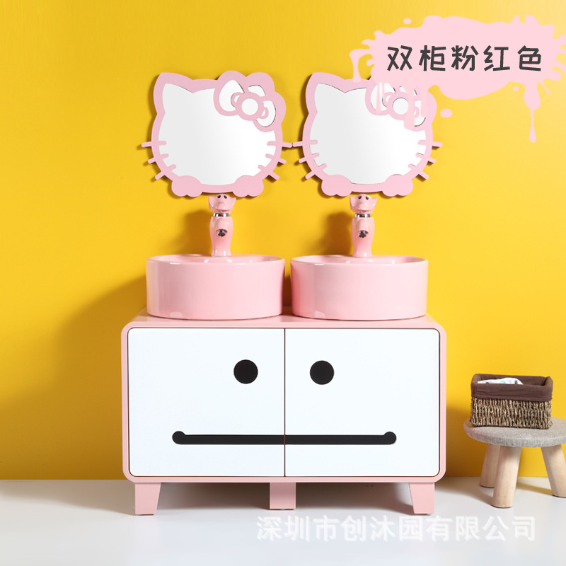 Kindergarten niños lavabo gabinete combinación doble lavabo cerámica dibujos animados lindo color baño lavabo mesa de lavado