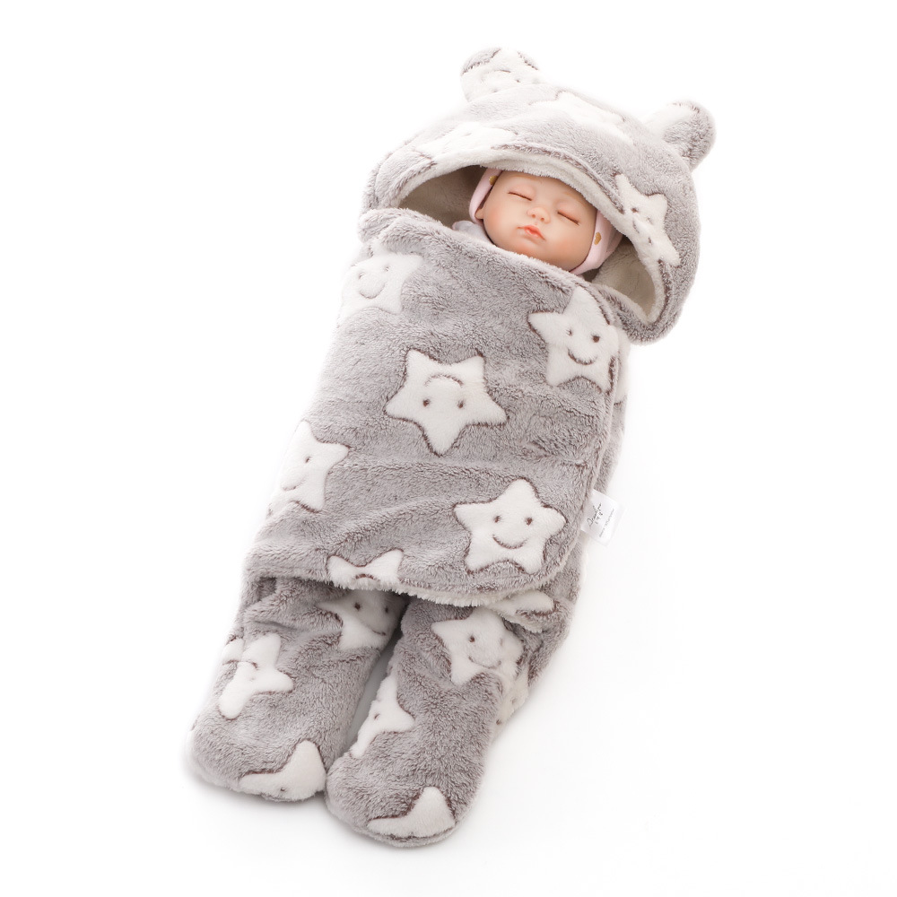 En stock al por mayor de bebé saco de dormir de otoño e invierno de dibujos animados swaddling saco de dormir Bebé espesado impreso coral polar saco de dormir