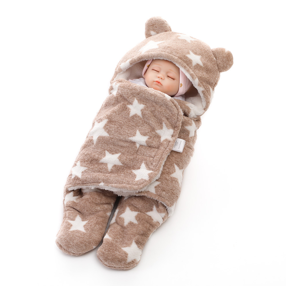 En stock al por mayor de bebé saco de dormir de otoño e invierno de dibujos animados swaddling saco de dormir Bebé espesado impreso coral polar saco de dormir