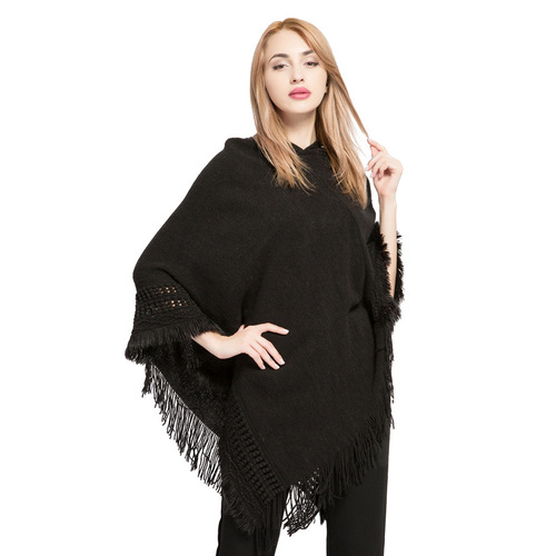 Autumn and winter women's tasseled large size sweater with hat wholesale new imitation cashmere AliExpress best selling cape shawl