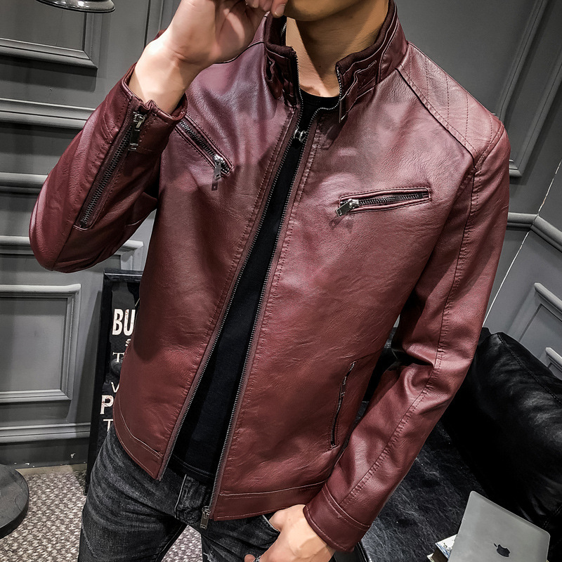 国境を越えたアマゾン男性pu皮衣コート男性潮青少年立襟パンク男性機関車皮衣ジャケット