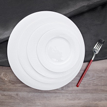 厂家批发欧式简约餐酒店餐厅宴会家用菜盘网格纹路圆形陶瓷平盘