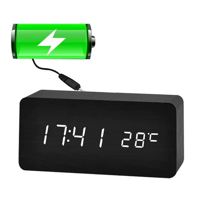 新款创意led充电闹钟 家居时尚多功能木头钟 学生礼品智能电子钟