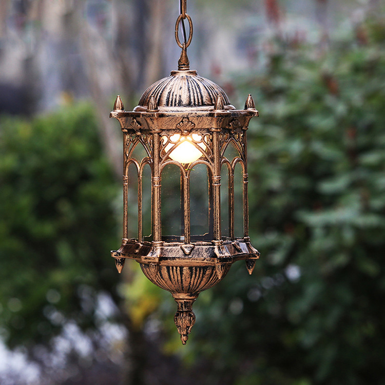 Retro Industrial Style Bronze Color Outdoor Chandelier Corridor Away Balcony Outdoor Waterproof Garden Lamp European Style Chandelier