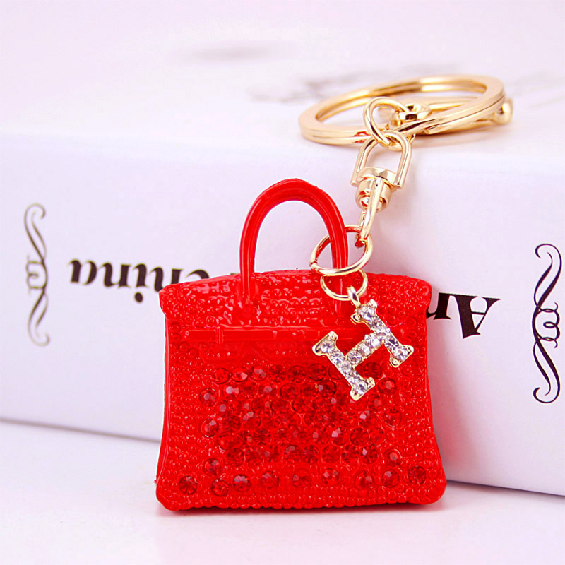 Creative cute diamond-embedded handbag H bag car keychain women's accessories pendant key chain bag buckle 072