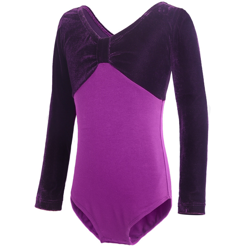 Ropa de baile para niños otoño Ropa de práctica Latina para niñas Ropa de cuerpo Examen de grado Púrpura de manga larga Ropa de rendimiento para mujeres Traje