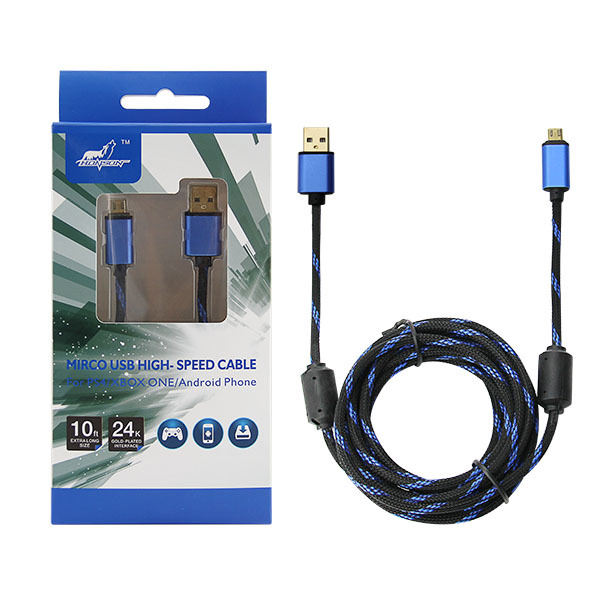 Hecho a sí mismo PS4/Xbox ONE mango cable de carga 3 M chapado en oro micro USB teléfono móvil cable de carga
