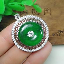 精美玉器金镶玉冰透满绿翡翠平安扣玉佩 银镶嵌翡翠吊坠批发