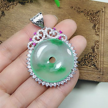 精美玉器冰润金镶玉翡翠吊坠 925银镶嵌翡翠平安扣厂价批发