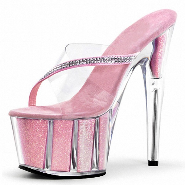 15cm de tacón alto rendimiento Rosa zapatos brillo cristal inferior sandalias rhinestone decorativo transparente color núcleo moda zapatos de mujer