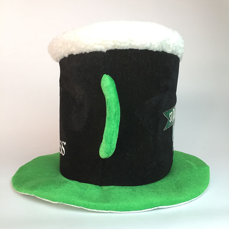 Fábrica personalizada irlandés festival de terciopelo dorado sombrero de tela trébol festival sombrero carnaval fiesta cerveza sombrero LOGO