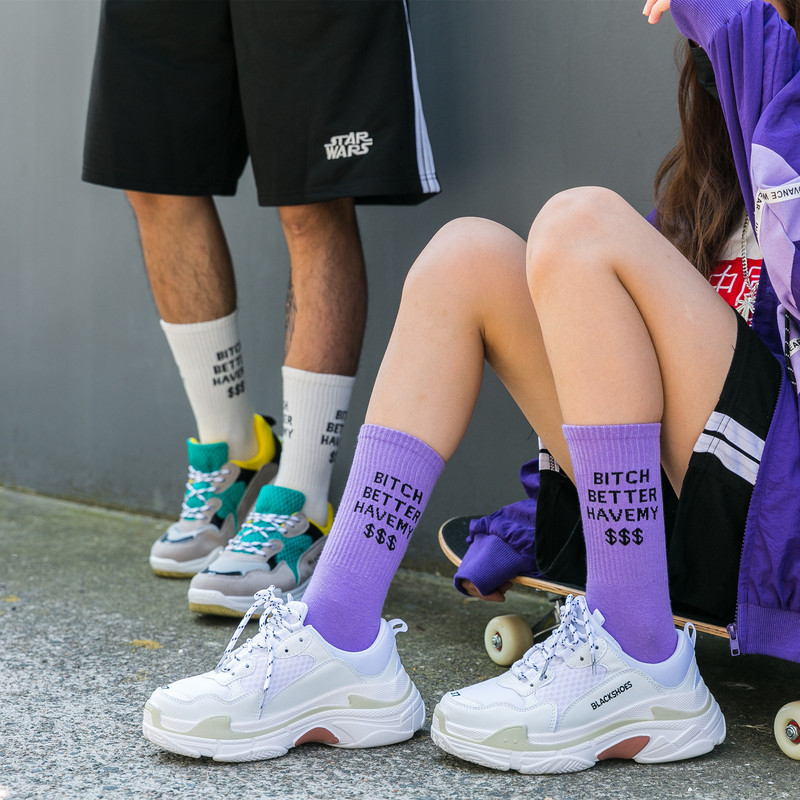 New Men's and Women's Trendy Socks Korean Ulzzang English Letter Mid-Calf Socks Street Fashion Brand Sports Skateboard Socks Wholesale