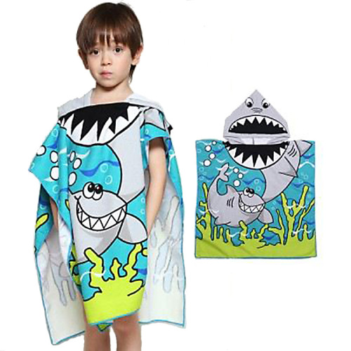 Microfiber Cartoon Print Children's Bath Towel Cape for Kids, Wearable Children's Robe with Hooded Scarf Beach Towel