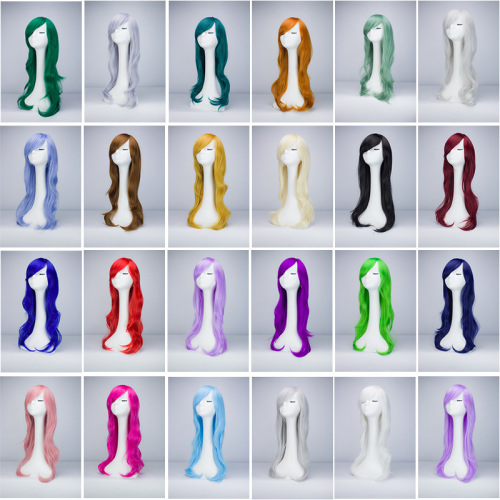Anime cosplay wig female long curly hair color wig set oblique bangs whole wig European and American hairstyle