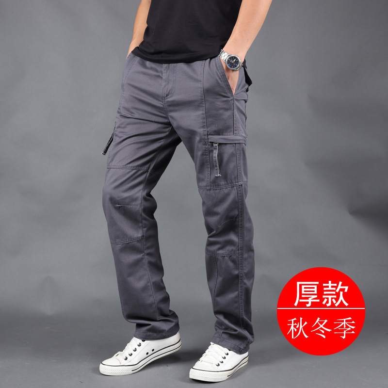 Gruesos pantalones casuales de los hombres de Primavera/Verano delgado más el tamaño multi-bolsillo de la marca de moda de los hombres pantalones largos deportivos sueltos rectos
