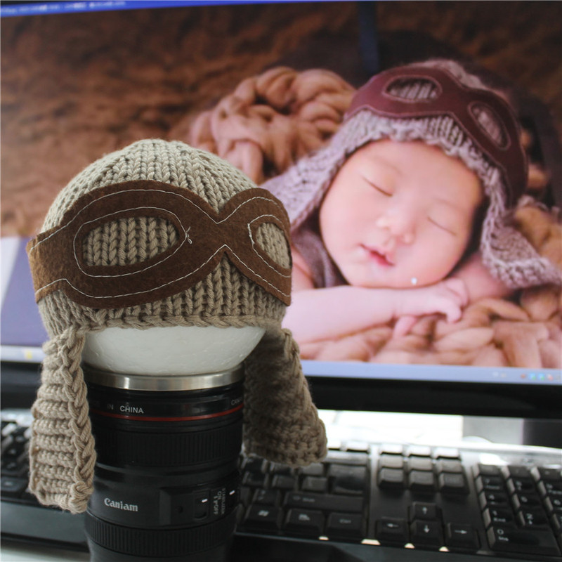 Newborn Baby Pilot Knitted Hat, Baby Photo Prop, Air Force Hat, Kidsren's Photography Ear Protection Flying Hat
