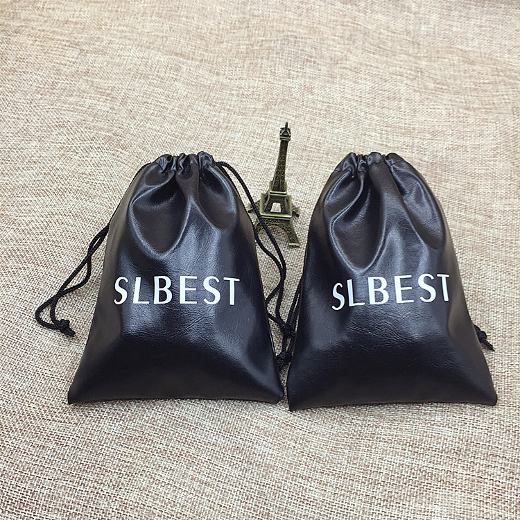 潮流皮革束口袋子黑色pu皮礼品旅行收纳礼物包装袋可diy免费设计