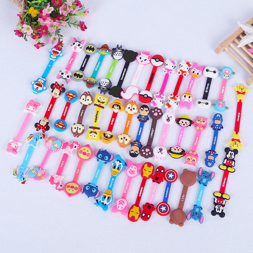 Korean version cute cartoon snap button PVC wire organizer, trendy mobile charging hub production