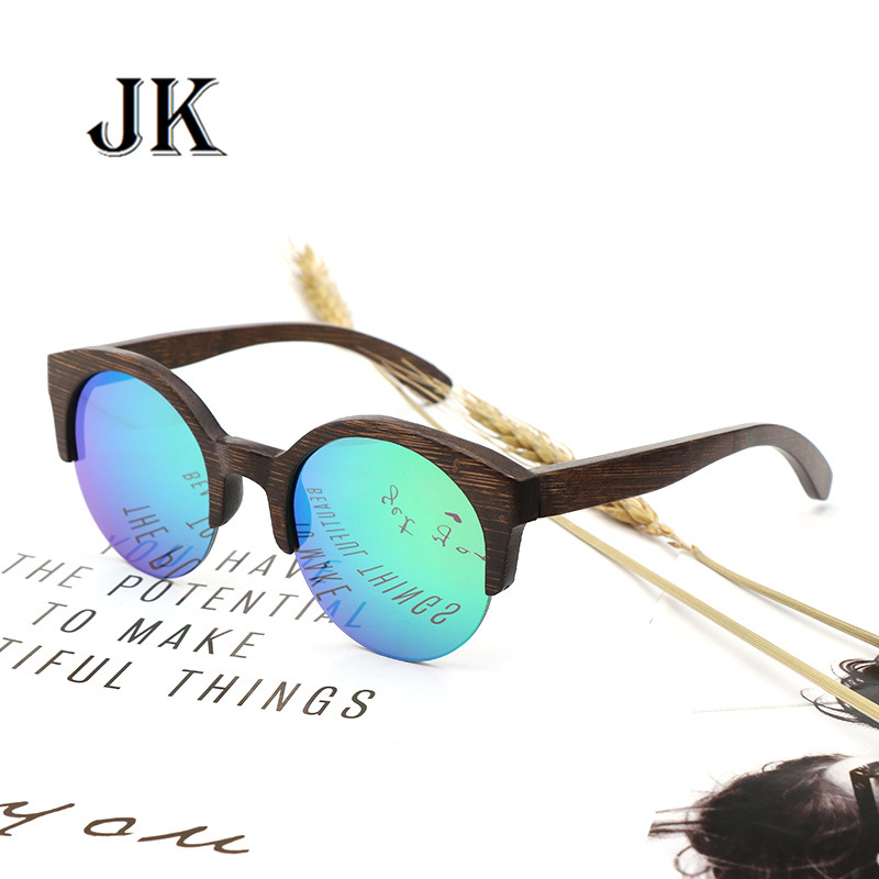 새로운 대나무 안경, 세련된 남성 및 여성 사이클링 선글라스, UV400 하프 프레임 선글라스, 로고 각인 가능