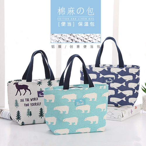 Artistic Cotton Linen Bento Bag Insulated Lunch Bag for Girls Storage Bag Portable Picnic Bag Ice Bag Insulated Rice Container Bag