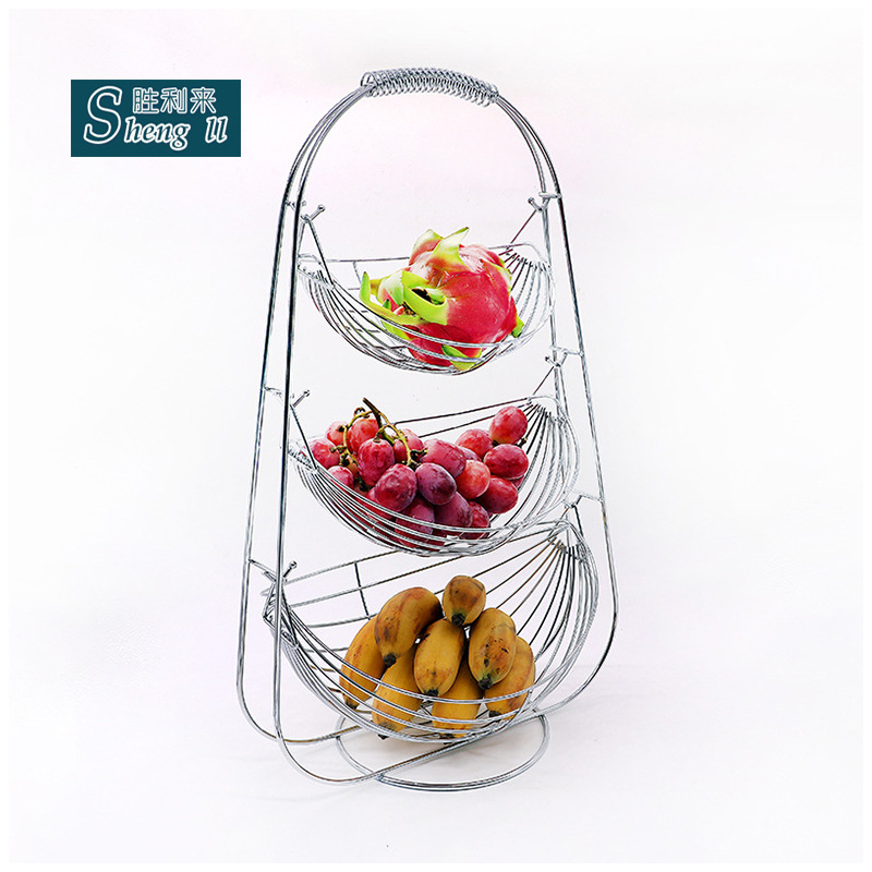 Cesta de frutas de tres niveles de alambre creativo, hierro forjado, balanceante, multifunción