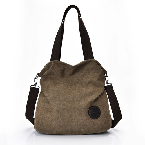 European and American casual women's bags, simple literary canvas portable shoulder crossbody bag for women, large capacity multi-compartment canvas bag