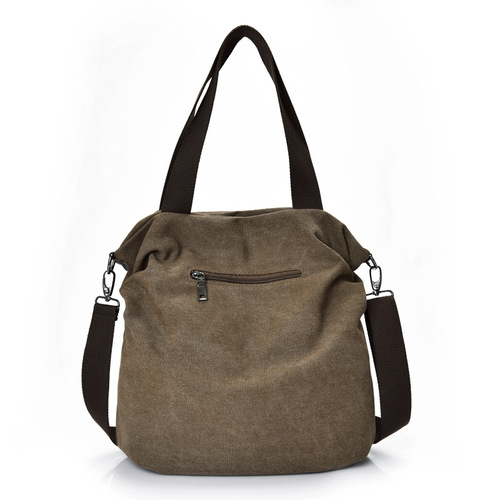European and American casual women's bags, simple literary canvas portable shoulder crossbody bag for women, large capacity multi-compartment canvas bag