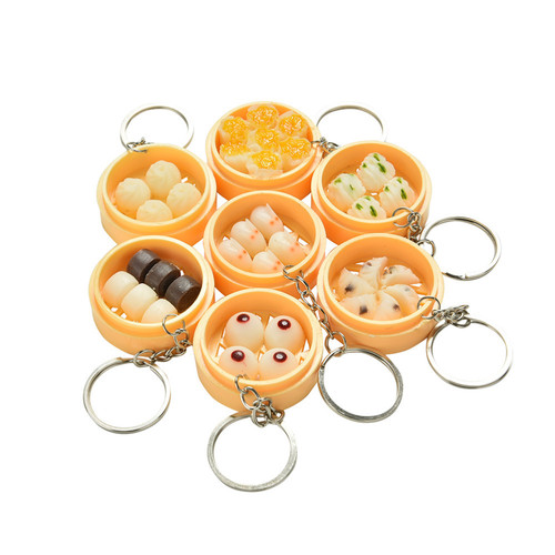 Chinese style simulated food pendant mini steamer keychain xiaolongbao cage model early education toys wholesale