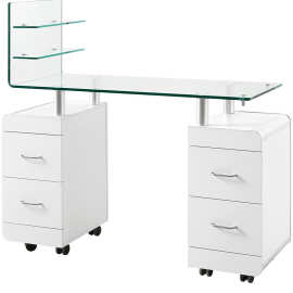 修甲台 钢化玻璃修 双柜台 带多抽屉的美甲桌子办公桌 前台3482