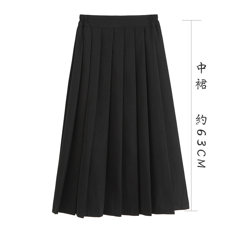 Jk Uniform A- shaped plus size Waist Black Mid-length Pleated Skirt 2024 Summer Women's Japanese College Style
