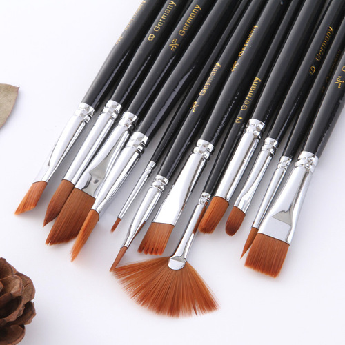 12 pieces of short-stem copper tube nylon brushes, various shape combination watercolor pen set, gouache