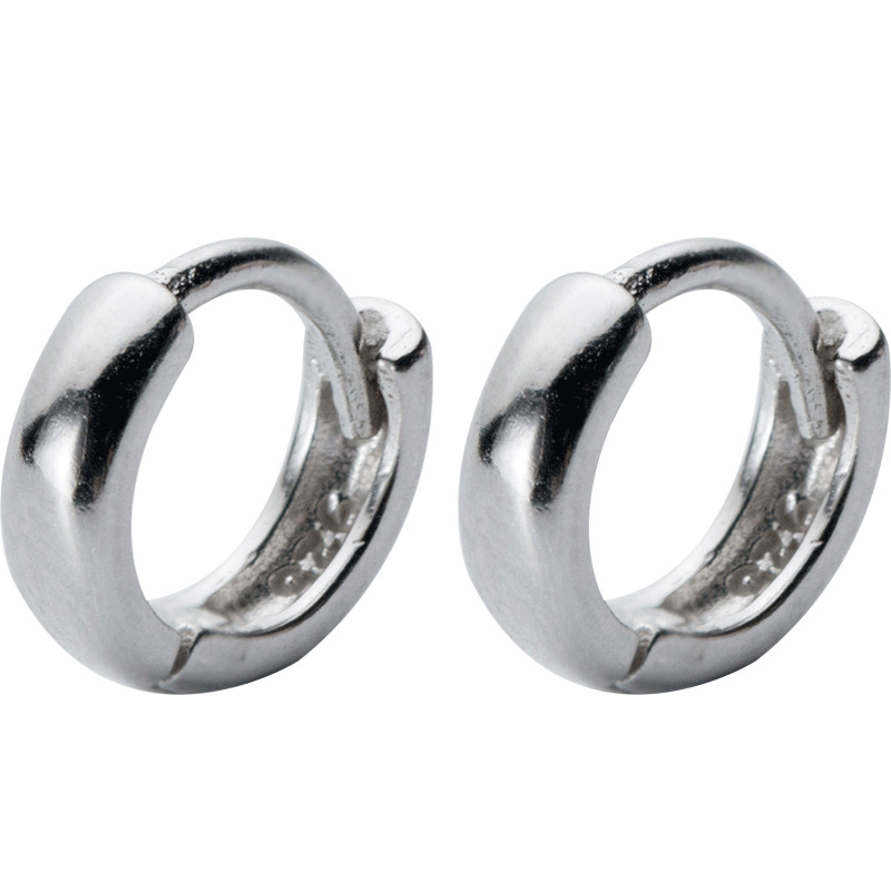 S925 botón de orejas de plata para mujeres estilo japonés y coreano simple brillante círculo corto de orejas temperamento botón de orejas clavo de orejas E1013