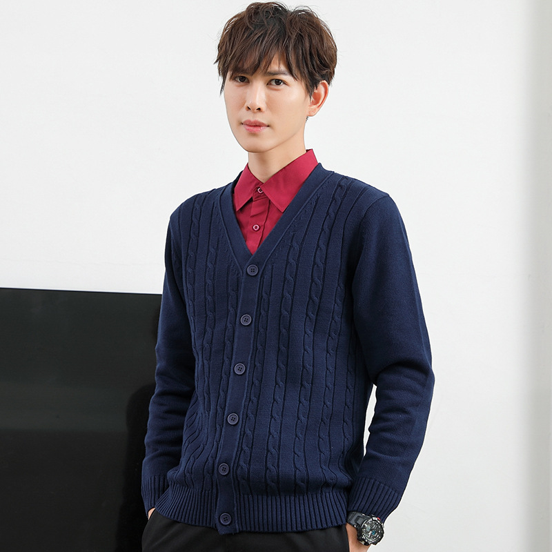 [Clearance] Cardigan Sweater Men's Spring and Autumn Coat Korean Style New V-Neck Men's Knitwear Casual Slim-Fit Trendy