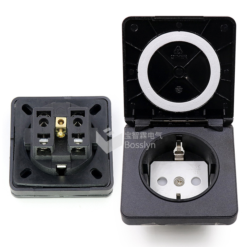 工厂直销16A方盖接地线欧式防水插座工业插座 儿保德标户外插座