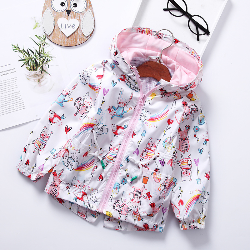 Kids Hooded Jacket Cartoon Print Waist-Cinching