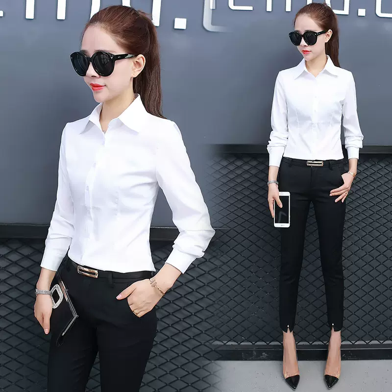 2026春季新款纯色女士衬衫韩版修身上衣长袖单排扣女款时尚气质