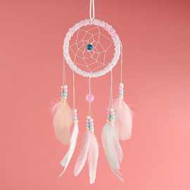 厂家批发印第安粉嫩梦幻系列捕梦网简约家居挂件工艺品羽毛装饰