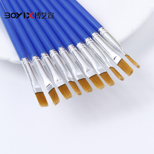 Cross-border blue plastic rod flat head nylon brush single paintbrush art supplies direct supply